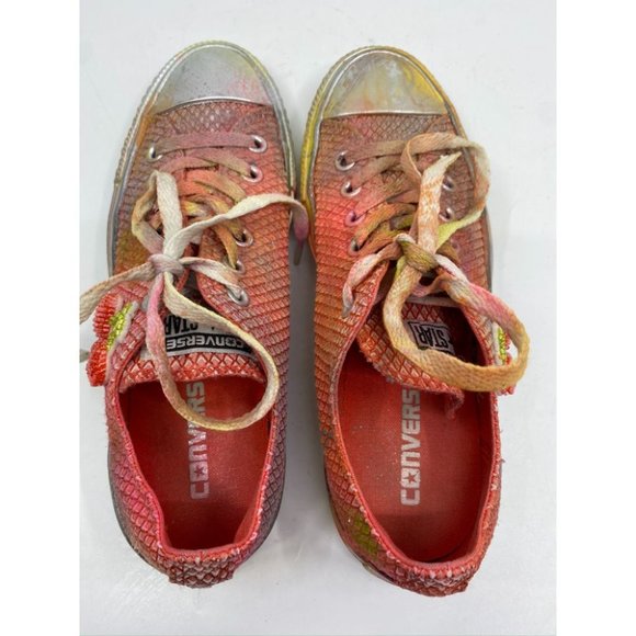 Converse Sneakers Customized Orange Silver Size 7 - Picture 10 of 13